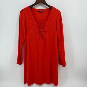 Ella Moss Womens Red Pleated V-Neck Long Sleeve Mini Shift Dress ED16688 Size M